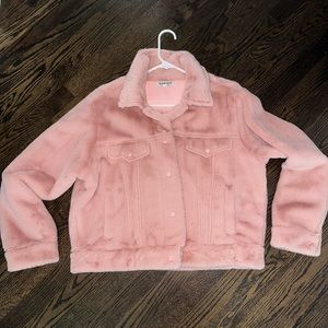 Pink faux fur coat